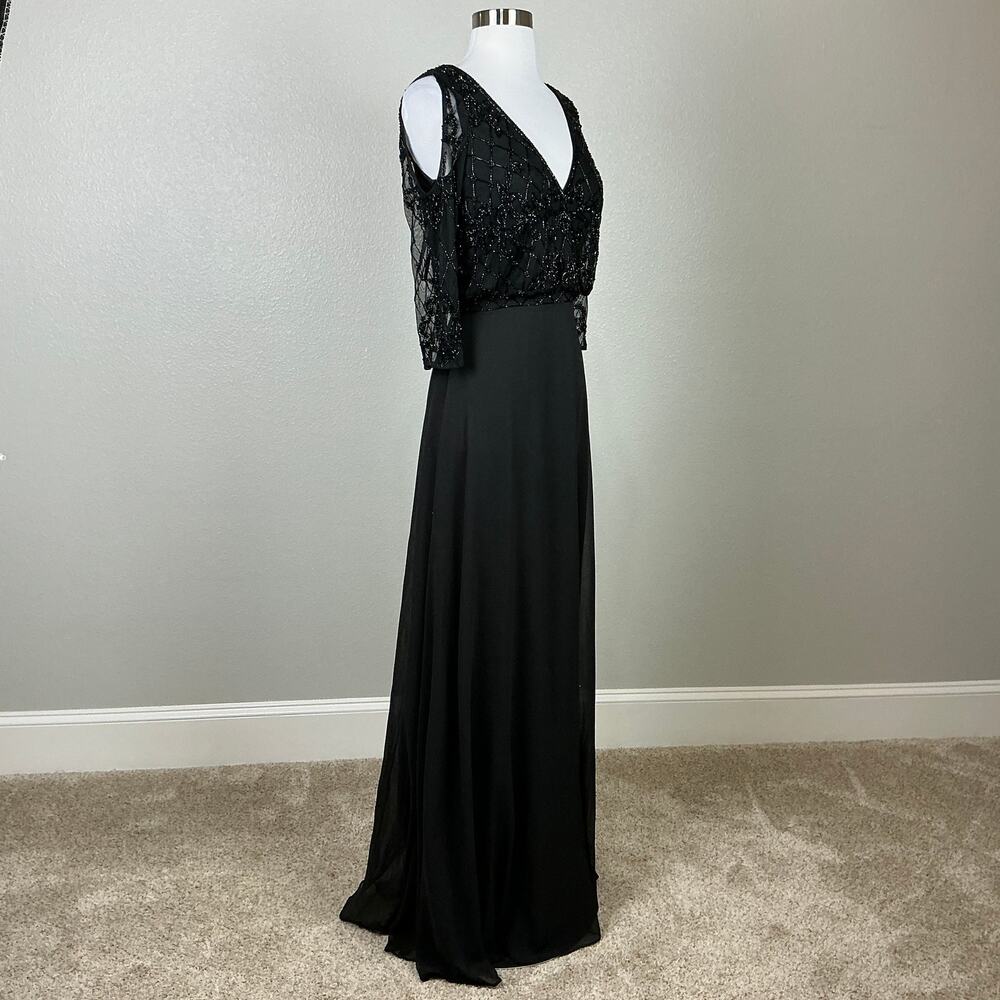 JKara Women's Beaded Cold Shoulder Long A-Line Evening Gown Black Size 4 Dress - Picture 3 of 11
